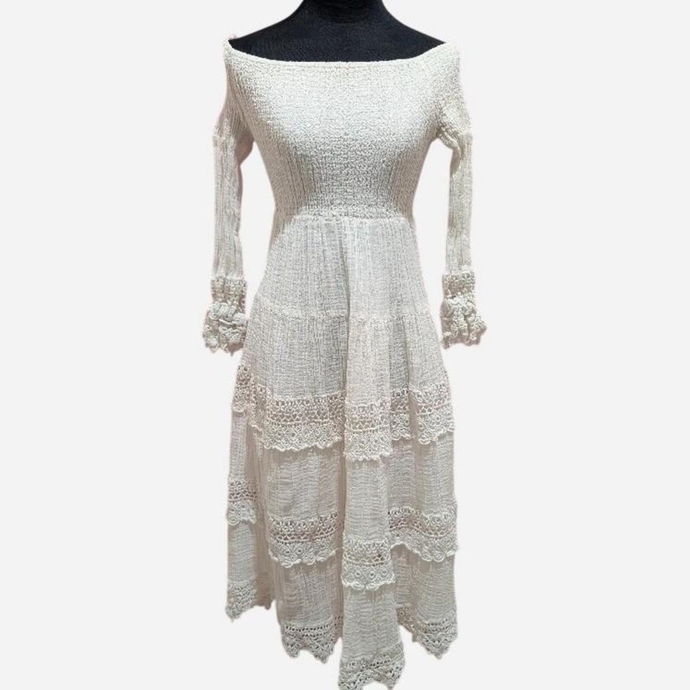 Y2K Off the Shoulder Lace Crochet Maxi Dress (Fits XS-L)‼️Open to Offers